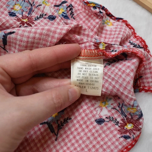 Everly Gingham Crop Tank Top Sz L Floral Back Tie Boho Cottagecore - Picture 10 of 12